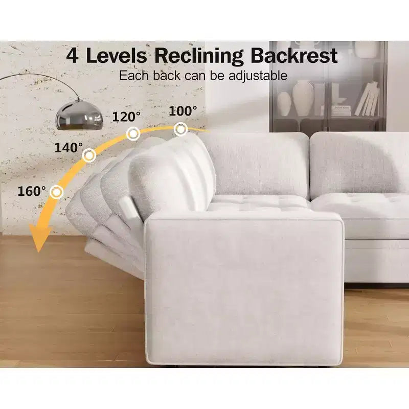 Divano a U 7 posti, Divano letto modulare, con letto estraibile, schienale reclinabile, mobile contenitore, montaggio senza attrezzi, velluto neve
