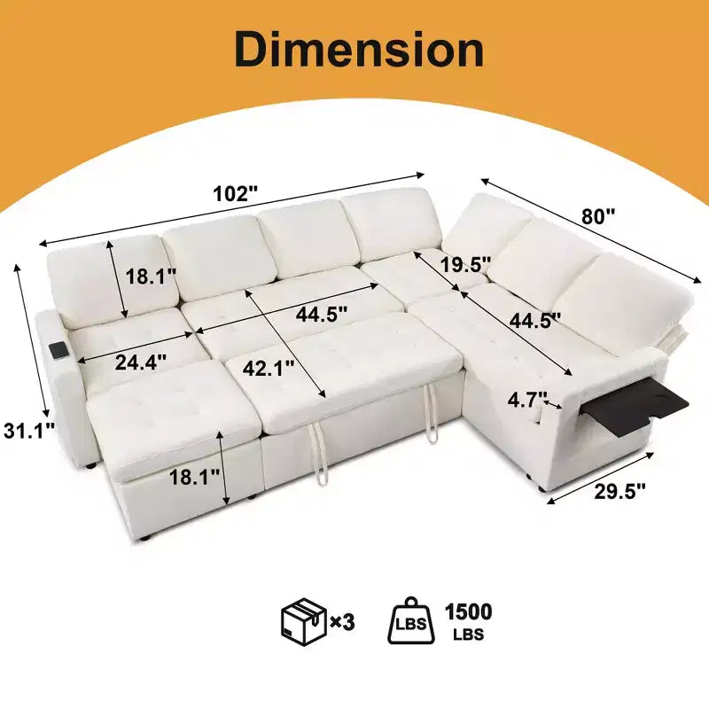 Divano a U 7 posti, Divano letto modulare, con letto estraibile, schienale reclinabile, mobile contenitore, montaggio senza attrezzi, velluto neve
