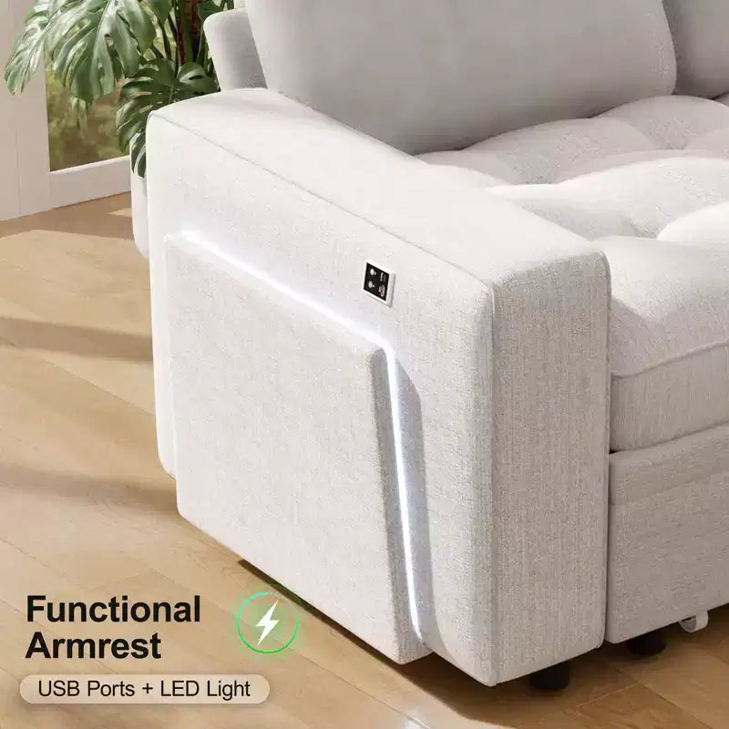 Divano a U 7 posti, Divano letto modulare, con letto estraibile, schienale reclinabile, mobile contenitore, montaggio senza attrezzi, velluto neve