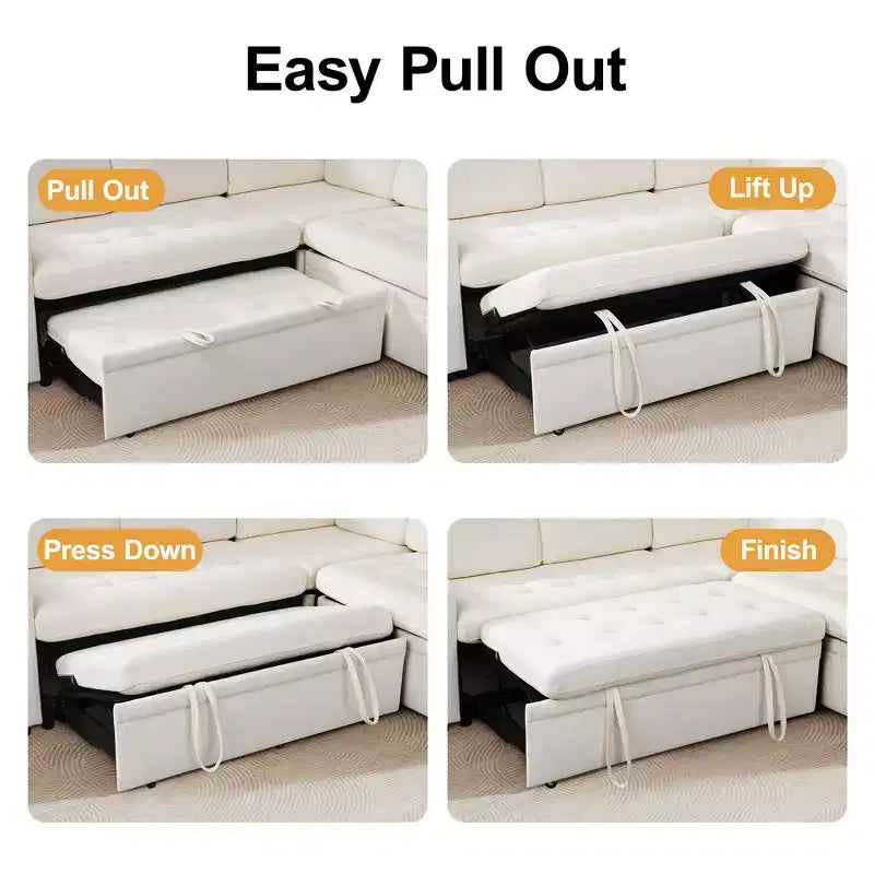 Divano a U 7 posti, Divano letto modulare, con letto estraibile, schienale reclinabile, mobile contenitore, montaggio senza attrezzi, velluto neve