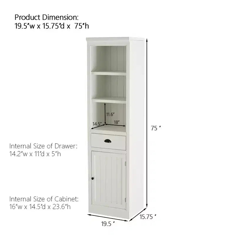 Mobile espositore indipendente con 1 cassetto, mobiletto contenitore in stile rustico, organizer in legno, dispensa, libreria retrò, vetrinetta, bianco