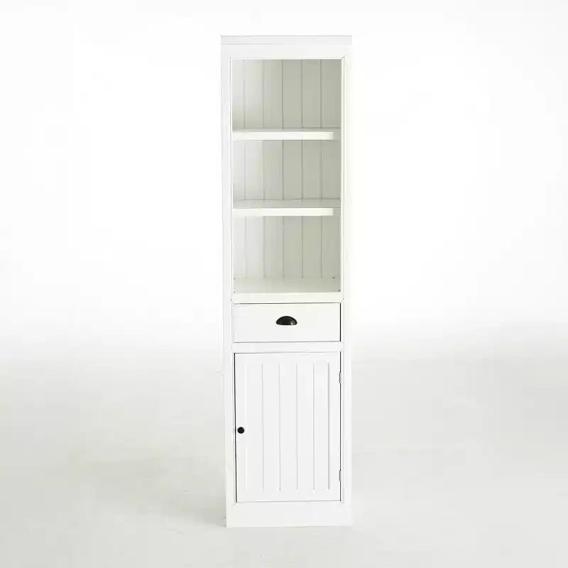 Mobile espositore indipendente con 1 cassetto, mobiletto contenitore in stile rustico, organizer in legno, dispensa, libreria retrò, vetrinetta, bianco