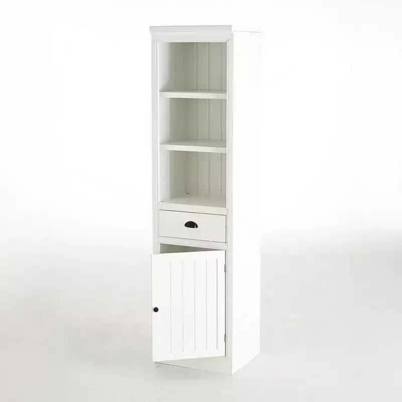 Mobile espositore indipendente con 1 cassetto, mobiletto contenitore in stile rustico, organizer in legno, dispensa, libreria retrò, vetrinetta, bianco