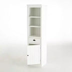 Freestanding Display Cabinet with 1 Drawer, Farmhouse Storage Cabinet Wooden Organizer Pantry Retro Bookshelf Bookcase Hutch Cabinet, White