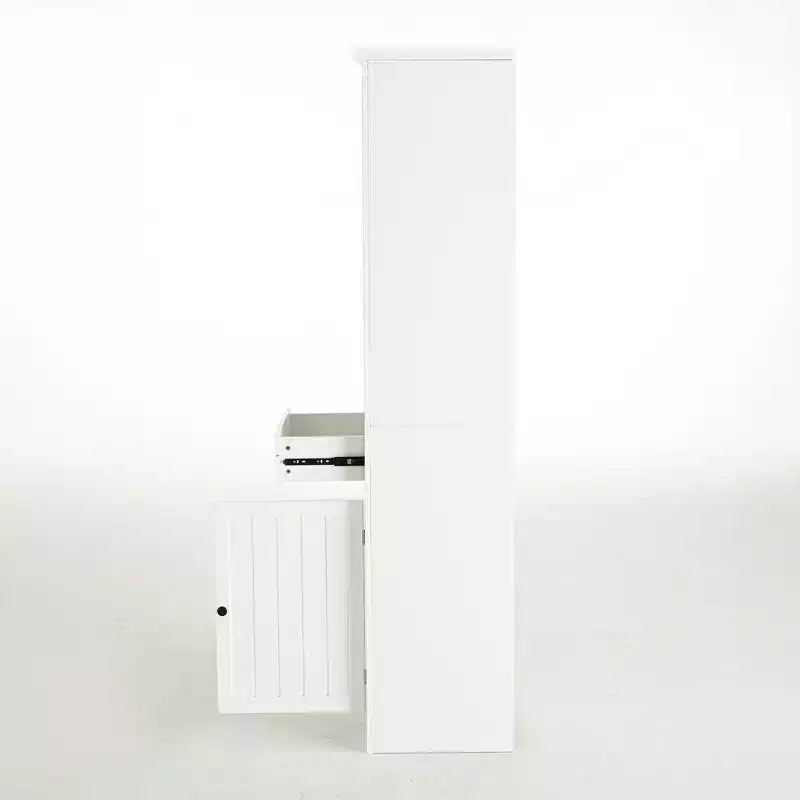 Mobile espositore indipendente con 1 cassetto, mobiletto contenitore in stile rustico, organizer in legno, dispensa, libreria retrò, vetrinetta, bianco