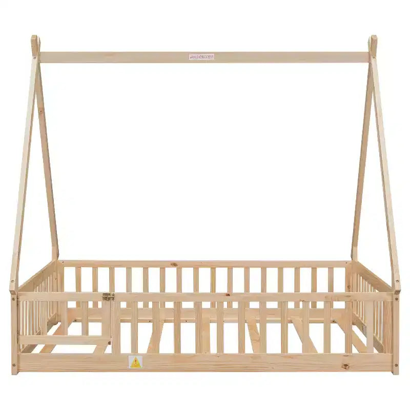 Letto a pavimento completo a forma di tenda con sponde, porta, beige