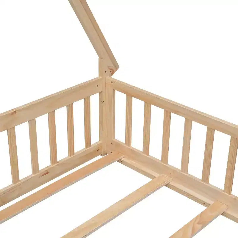 Letto a pavimento completo a forma di tenda con sponde, porta, beige