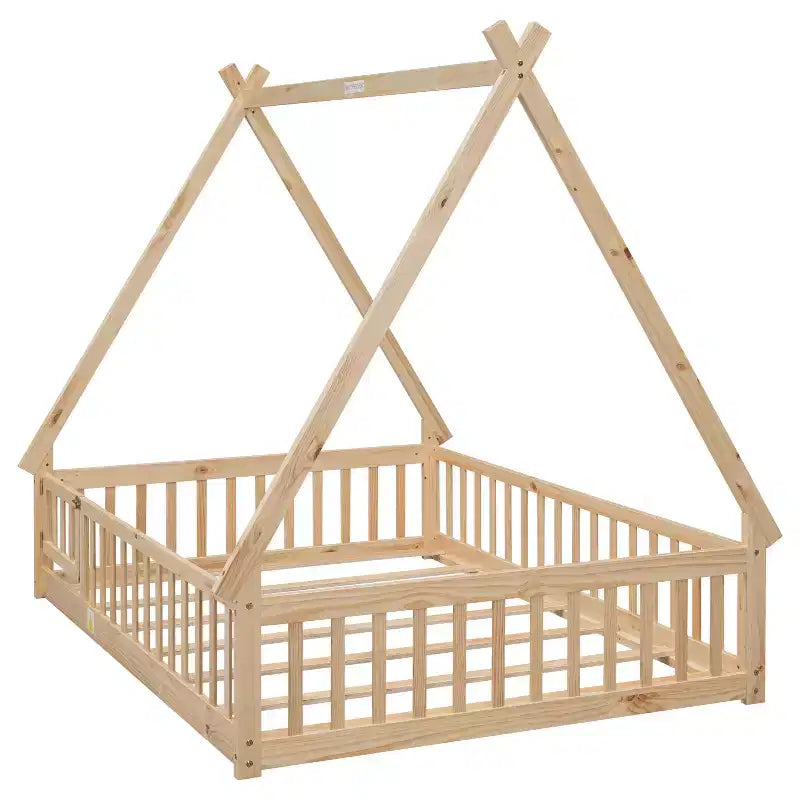 Letto a pavimento completo a forma di tenda con sponde, porta, beige