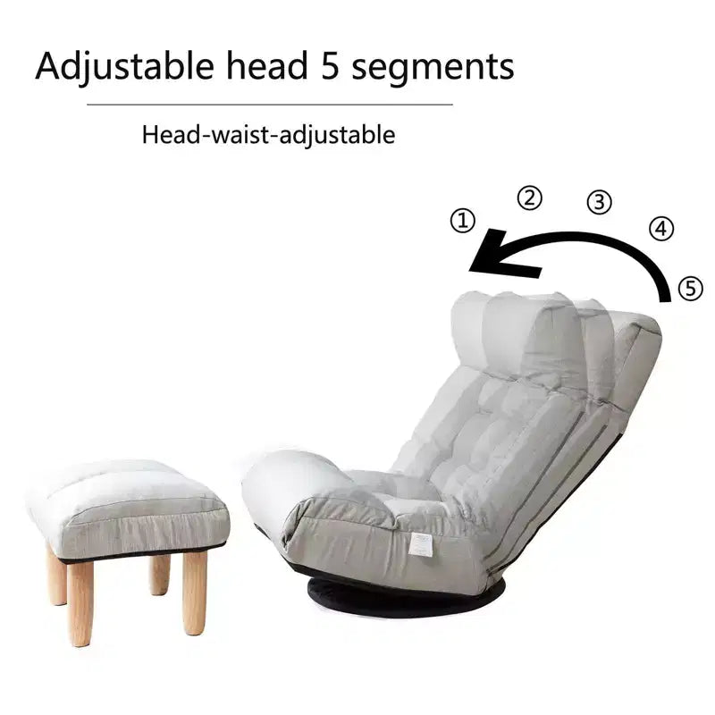 Sedia da pavimento giapponese con poggiapiedi, sedia reclinabile regolabile con base girevole, divano tatami singolo per soggiorno camera da letto, grigio