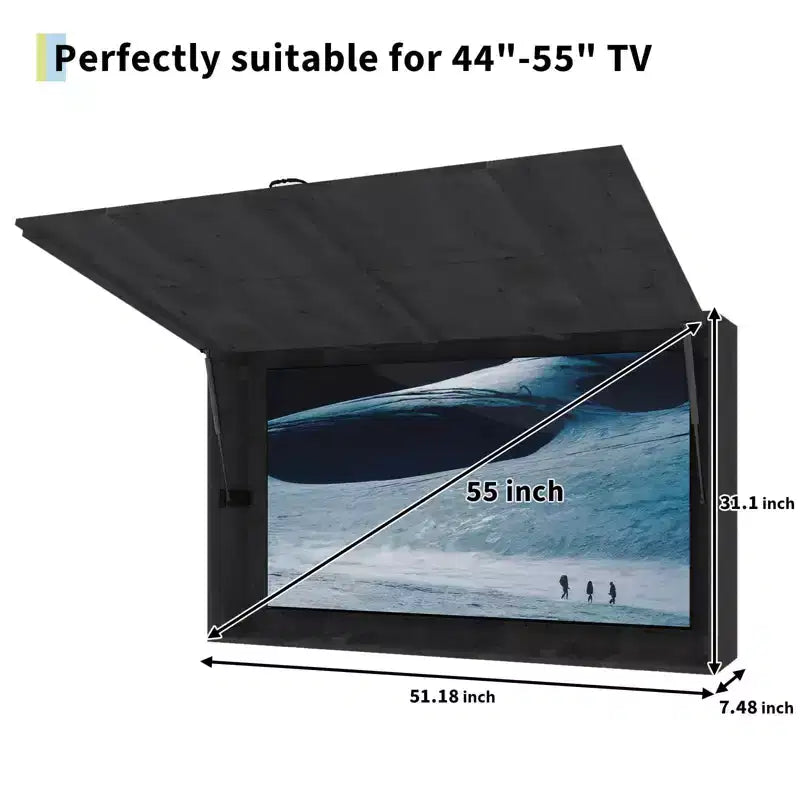 Protezione per TV da esterno in legno, 48 pollici, solida, impermeabile, regolabile, con custodia rigida, copertura extra e staffa telescopica, colore nero