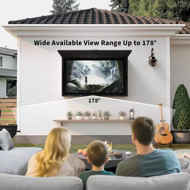 Protezione per TV da esterno in legno, 48 pollici, solida, impermeabile, regolabile, con custodia rigida, copertura extra e staffa telescopica, colore nero