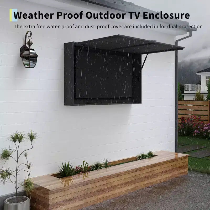 Protezione per TV da esterno in legno, 48 pollici, solida, impermeabile, regolabile, con custodia rigida, copertura extra e staffa telescopica, colore nero