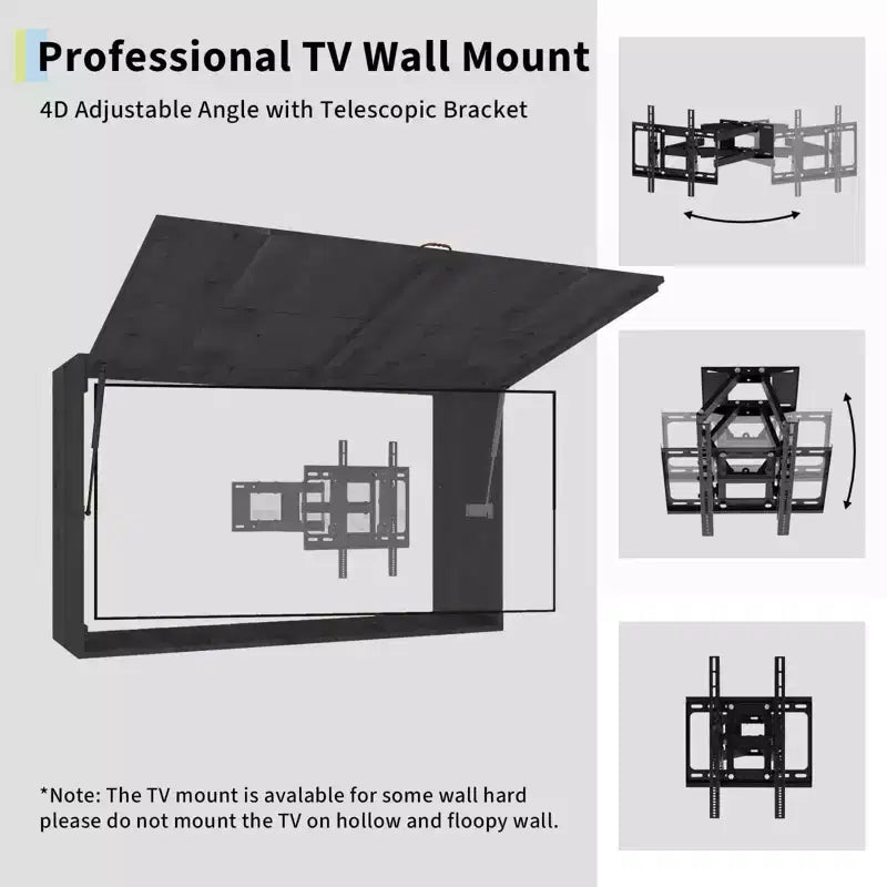 Protezione per TV da esterno in legno, 48 pollici, solida, impermeabile, regolabile, con custodia rigida, copertura extra e staffa telescopica, colore nero