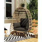 Sillón huevo, sillón huevo de mimbre con cojín mullido, estructura de acero y base metálica, sillón de descanso para interior y exterior, patio, sala de estar y jardín