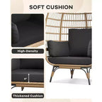 Sillón huevo, sillón huevo de mimbre con cojín mullido, estructura de acero y base metálica, sillón de descanso para interior y exterior, patio, sala de estar y jardín