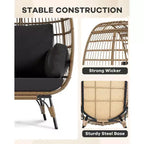 Sillón huevo, sillón huevo de mimbre con cojín mullido, estructura de acero y base metálica, sillón de descanso para interior y exterior, patio, sala de estar y jardín