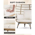 Sillón huevo, sillón huevo de mimbre con cojín mullido, estructura de acero y base metálica, sillón de descanso para interior y exterior, patio, sala de estar y jardín