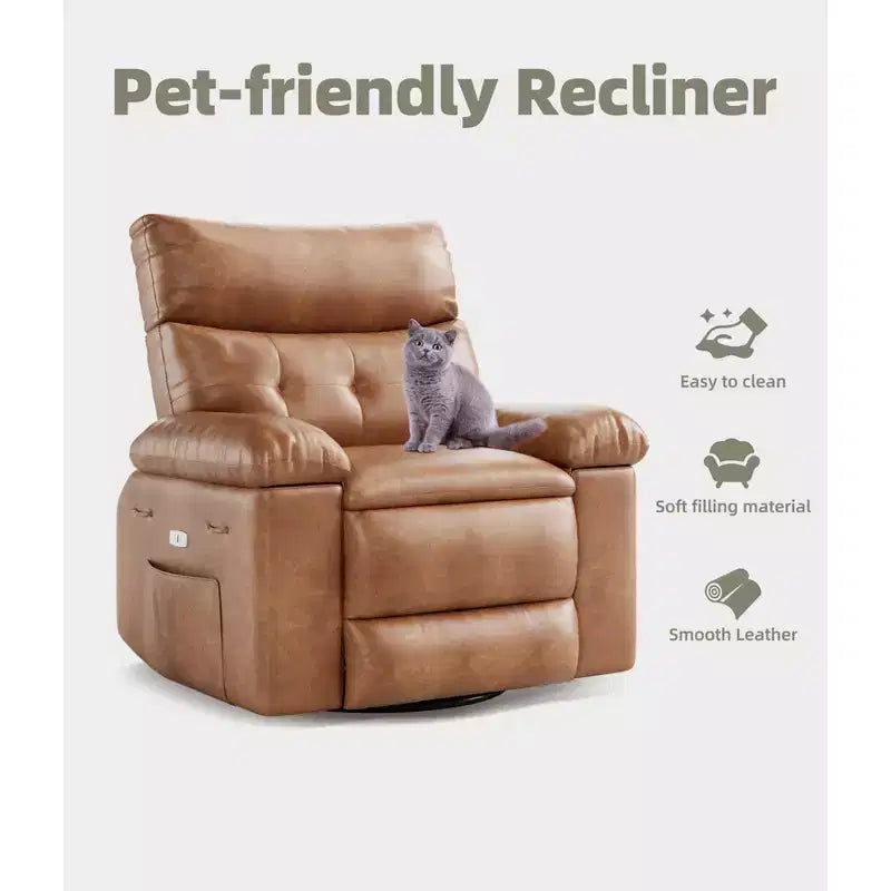 Poltrona Reclinabile Larga Oversize - Calore e Massaggio, Grande Recliner Manuale in Pelle PU per Adulti, con Imbottitura in Spugna 1.5X e Meccanismo di Reclining Facile