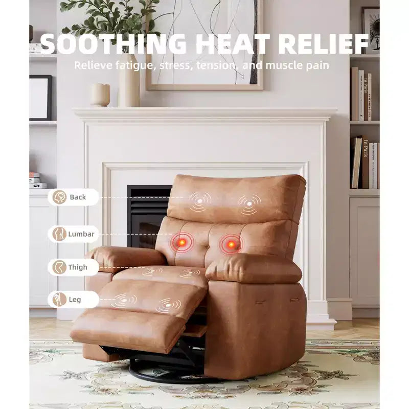 Poltrona Reclinabile Larga Oversize - Calore e Massaggio, Grande Recliner Manuale in Pelle PU per Adulti, con Imbottitura in Spugna 1.5X e Meccanismo di Reclining Facile