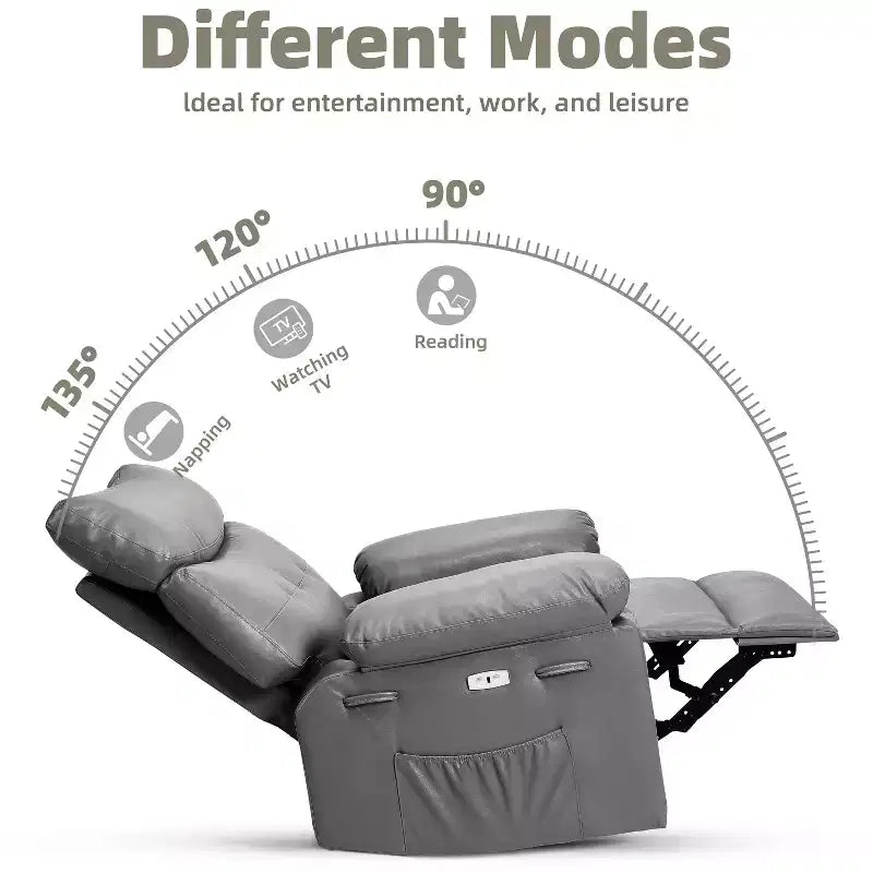 Poltrona Reclinabile Larga Oversize - Calore e Massaggio, Grande Recliner Manuale in Pelle PU per Adulti, con Imbottitura in Spugna 1.5X e Meccanismo di Reclining Facile