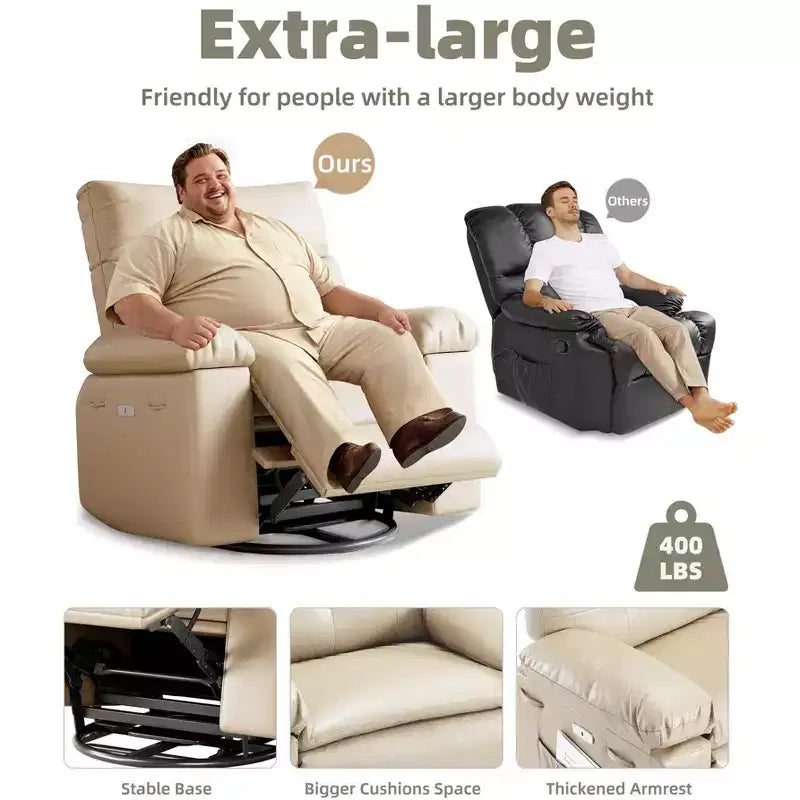 Poltrona Reclinabile Larga Oversize - Calore e Massaggio, Grande Recliner Manuale in Pelle PU per Adulti, con Imbottitura in Spugna 1.5X e Meccanismo di Reclining Facile
