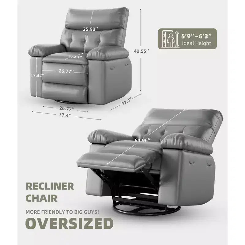 Poltrona Reclinabile Larga Oversize - Calore e Massaggio, Grande Recliner Manuale in Pelle PU per Adulti, con Imbottitura in Spugna 1.5X e Meccanismo di Reclining Facile