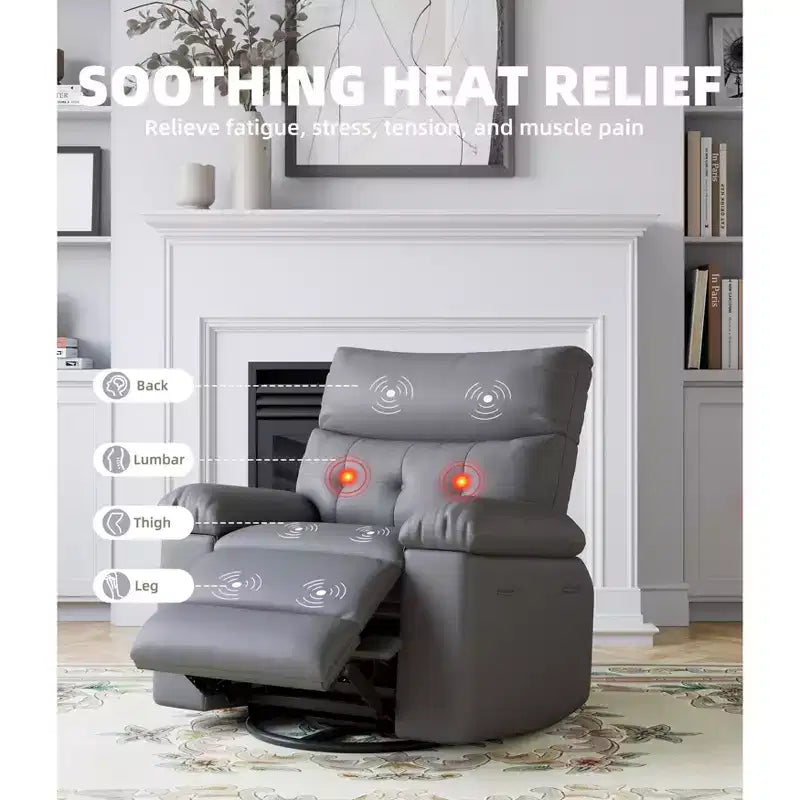 Poltrona Reclinabile Larga Oversize - Calore e Massaggio, Grande Recliner Manuale in Pelle PU per Adulti, con Imbottitura in Spugna 1.5X e Meccanismo di Reclining Facile