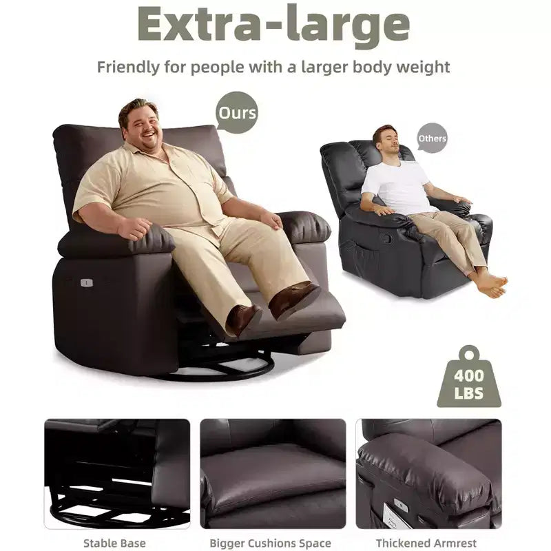 Poltrona Reclinabile Larga Oversize - Calore e Massaggio, Grande Recliner Manuale in Pelle PU per Adulti, con Imbottitura in Spugna 1.5X e Meccanismo di Reclining Facile