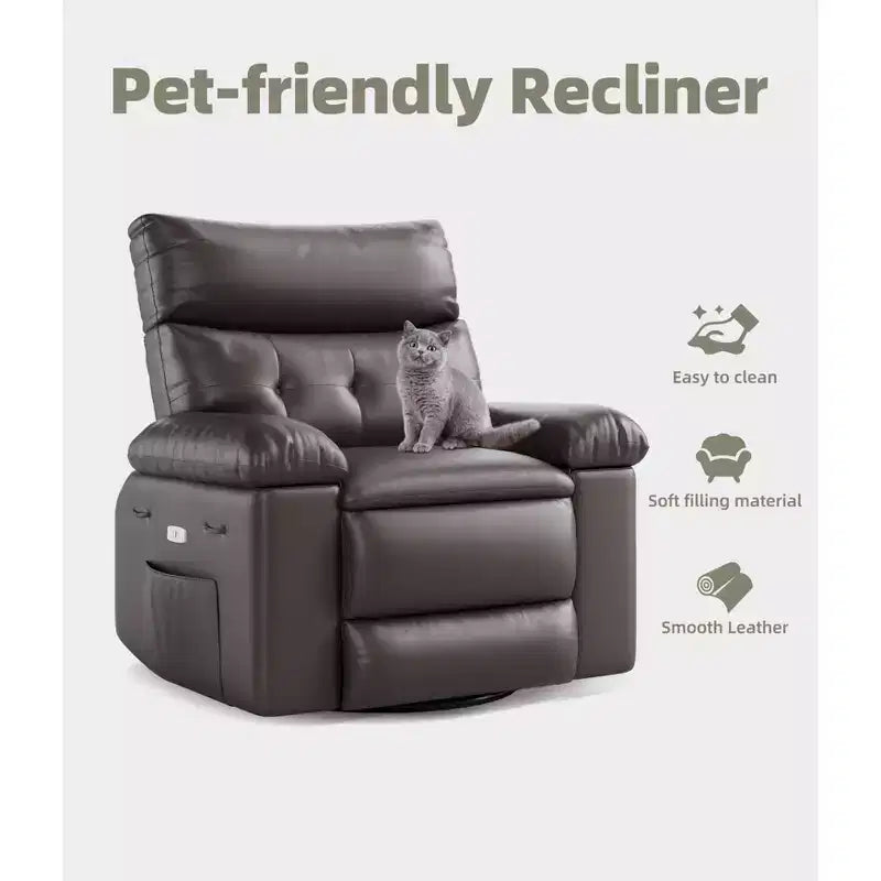 Poltrona Reclinabile Larga Oversize - Calore e Massaggio, Grande Recliner Manuale in Pelle PU per Adulti, con Imbottitura in Spugna 1.5X e Meccanismo di Reclining Facile
