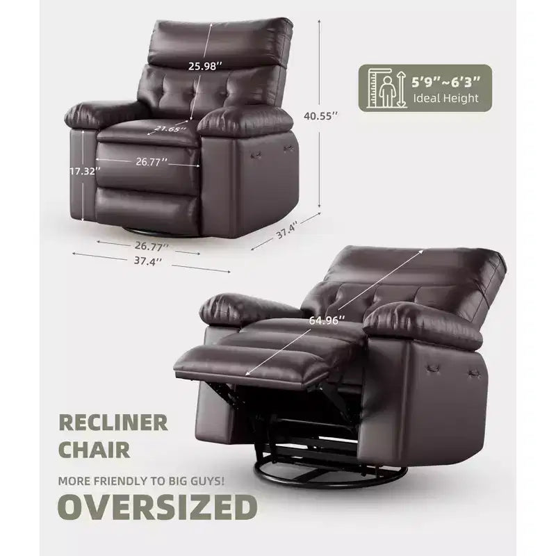 Poltrona Reclinabile Larga Oversize - Calore e Massaggio, Grande Recliner Manuale in Pelle PU per Adulti, con Imbottitura in Spugna 1.5X e Meccanismo di Reclining Facile