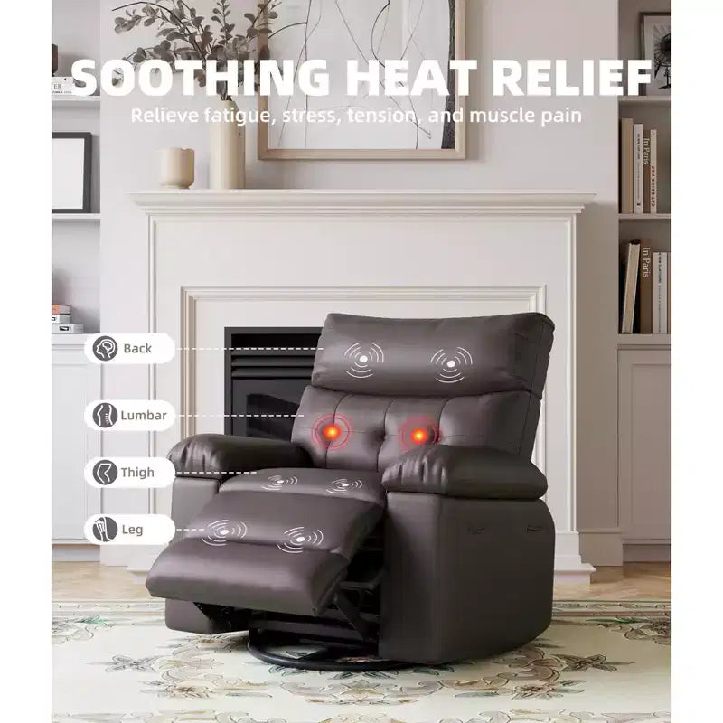 Poltrona Reclinabile Larga Oversize - Calore e Massaggio, Grande Recliner Manuale in Pelle PU per Adulti, con Imbottitura in Spugna 1.5X e Meccanismo di Reclining Facile