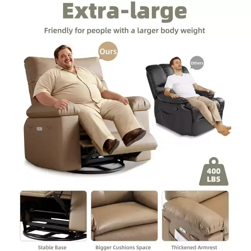 Poltrona Reclinabile Larga Oversize - Calore e Massaggio, Grande Recliner Manuale in Pelle PU per Adulti, con Imbottitura in Spugna 1.5X e Meccanismo di Reclining Facile