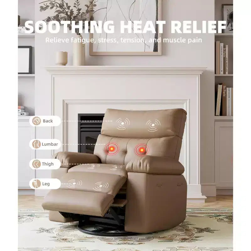 Poltrona Reclinabile Larga Oversize - Calore e Massaggio, Grande Recliner Manuale in Pelle PU per Adulti, con Imbottitura in Spugna 1.5X e Meccanismo di Reclining Facile