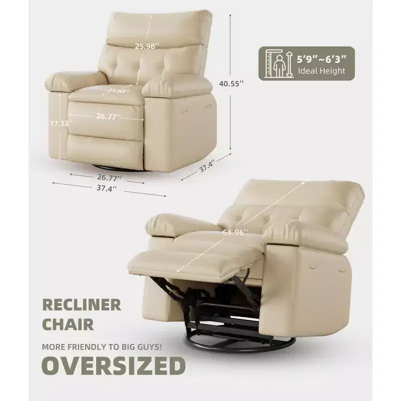 Poltrona Reclinabile Larga Oversize - Calore e Massaggio, Grande Recliner Manuale in Pelle PU per Adulti, con Imbottitura in Spugna 1.5X e Meccanismo di Reclining Facile