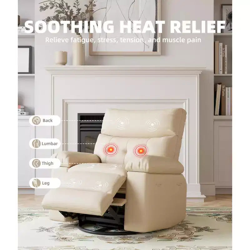 Poltrona Reclinabile Larga Oversize - Calore e Massaggio, Grande Recliner Manuale in Pelle PU per Adulti, con Imbottitura in Spugna 1.5X e Meccanismo di Reclining Facile