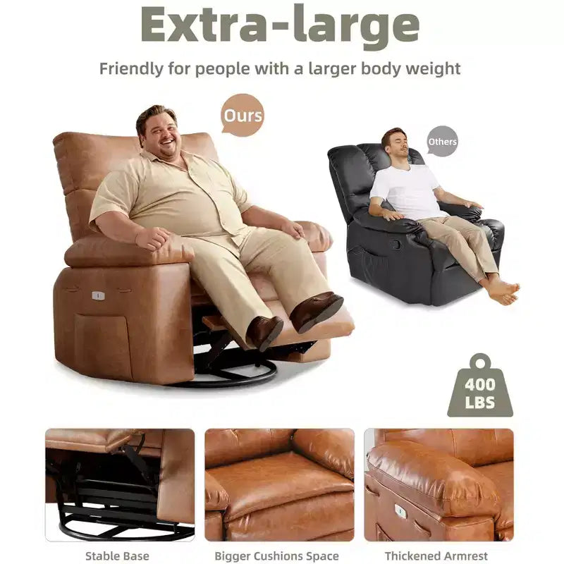 Poltrona Reclinabile Larga Oversize - Calore e Massaggio, Grande Recliner Manuale in Pelle PU per Adulti, con Imbottitura in Spugna 1.5X e Meccanismo di Reclining Facile