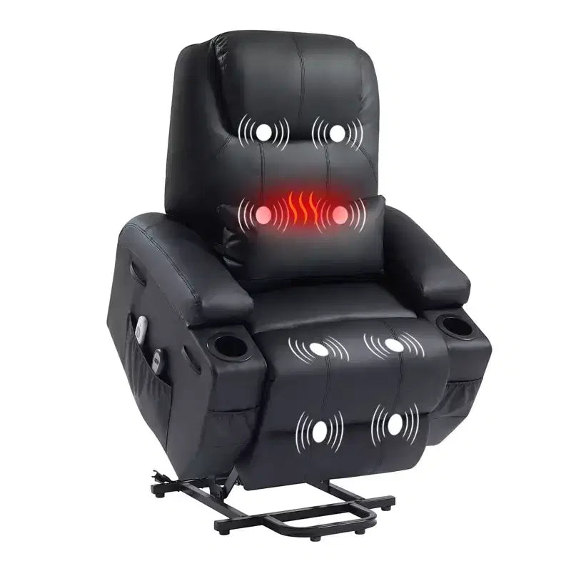 Poltrona reclinabile elettrica Power Lift Assist da 34,6" con massaggio e riscaldamento, poltrona reclinabile in similpelle con tasche laterali e portabicchieri