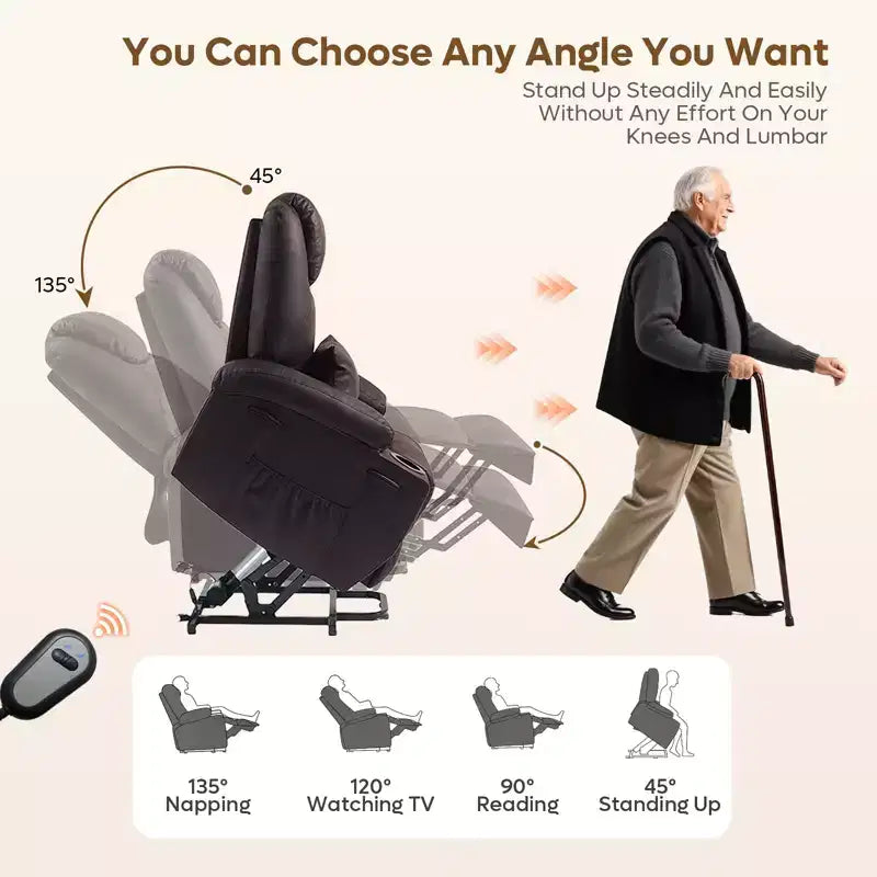 Poltrona reclinabile elettrica Power Lift Assist da 34,6" con massaggio e riscaldamento, poltrona reclinabile in similpelle con tasche laterali e portabicchieri