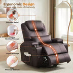 Poltrona reclinabile elettrica con funzione alzapersone da 34.6'' con massaggio e riscaldamento, rivestimento in pelle sintetica, schienale reclinabile, tasche laterali e portabicchieri