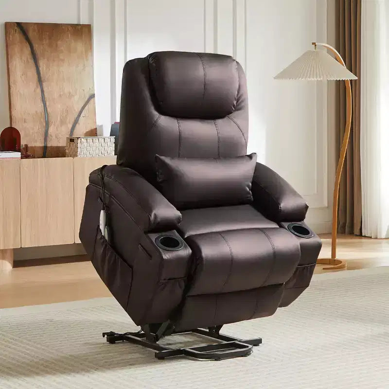 Poltrona reclinabile elettrica Power Lift Assist da 34,6" con massaggio e riscaldamento, poltrona reclinabile in similpelle con tasche laterali e portabicchieri