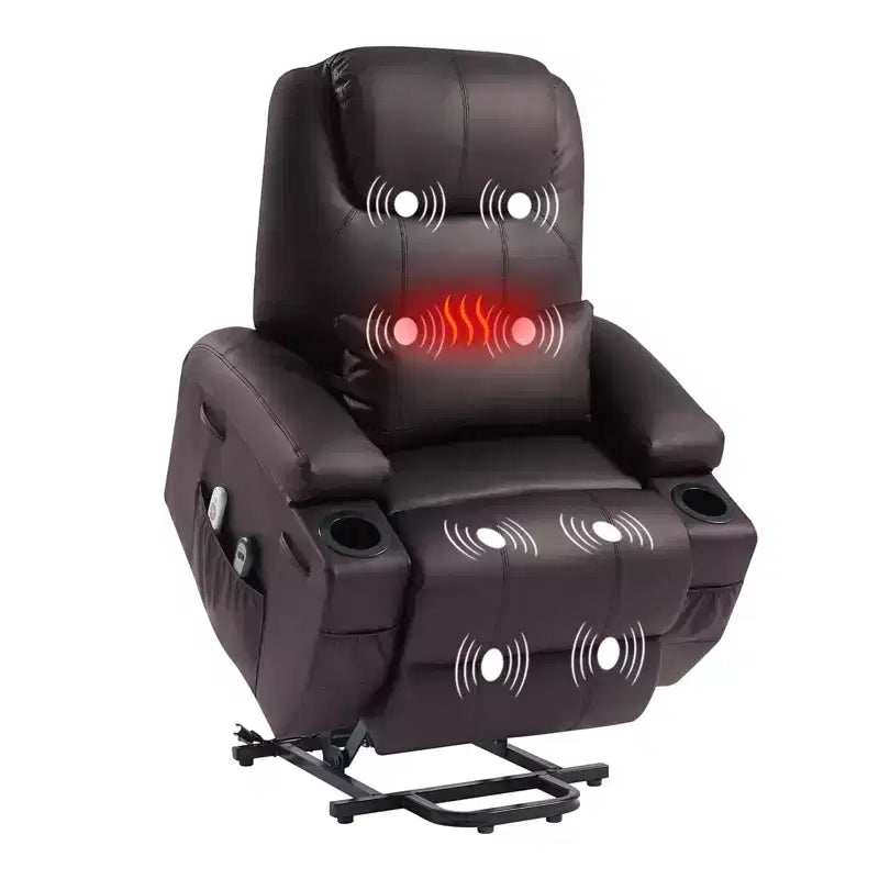 Poltrona reclinabile elettrica Power Lift Assist da 34,6" con massaggio e riscaldamento, poltrona reclinabile in similpelle con tasche laterali e portabicchieri