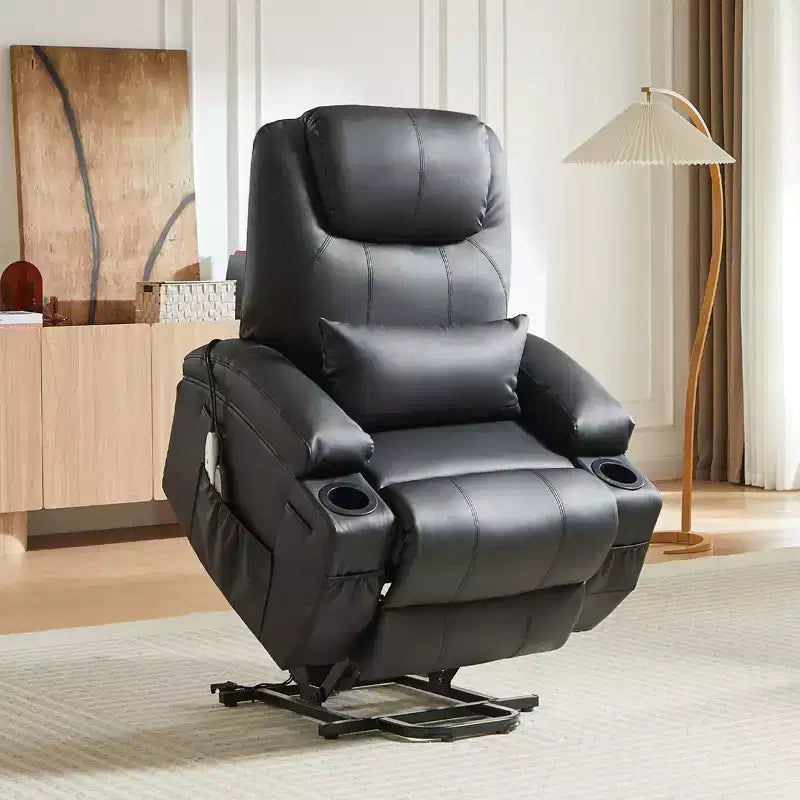 Poltrona reclinabile elettrica Power Lift Assist da 34,6" con massaggio e riscaldamento, poltrona reclinabile in similpelle con tasche laterali e portabicchieri