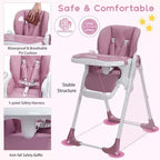Silla alta para bebés y niños pequeños, plegable, con altura y reclinación ajustables, bandeja extraíble para facilitar la limpieza, morado