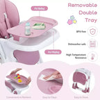 Silla alta para bebés y niños pequeños, plegable, con altura y reclinación ajustables, bandeja extraíble para facilitar la limpieza, morado