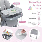 Silla alta para bebés y niños pequeños, plegable, con altura y reclinación ajustables, bandeja extraíble para facilitar la limpieza, morado
