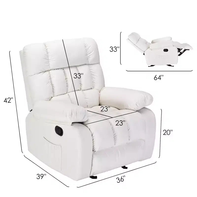 Poltrona reclinabile ergonomica con reclinazione regolabile da 110 a 160°, poggiapiedi e tasca laterale per soggiorno, colore beige