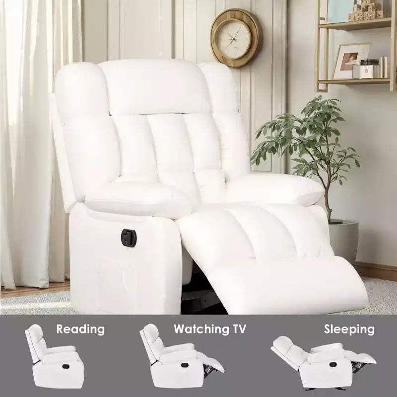 Poltrona reclinabile ergonomica con reclinazione regolabile da 110 a 160°, poggiapiedi e tasca laterale per soggiorno, colore beige