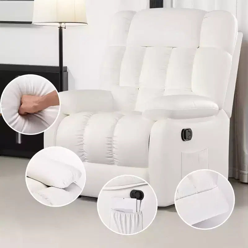 Poltrona reclinabile ergonomica con reclinazione regolabile da 110 a 160°, poggiapiedi e tasca laterale per soggiorno, colore beige