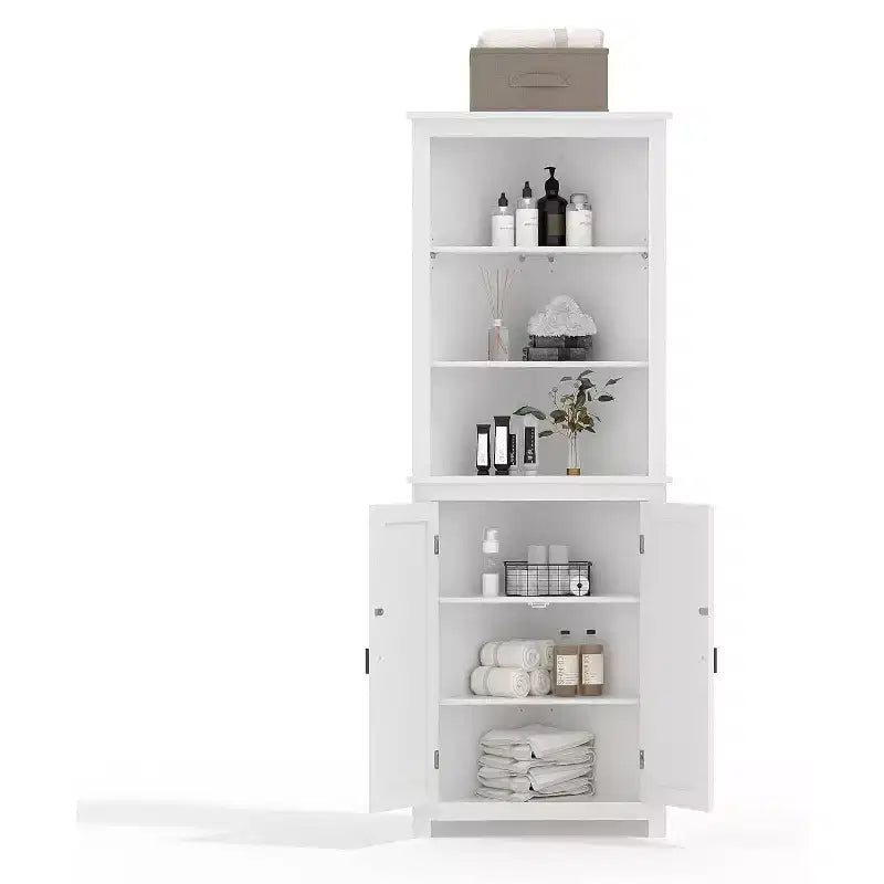 Mobiletto ad angolo alto 162 cm con ripiani regolabili, mobiletto moderno autoportante per bagno, cucina, soggiorno