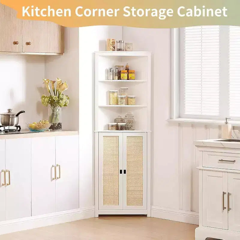 Mobiletto ad angolo alto 162 cm con ripiani regolabili, mobiletto moderno autoportante per bagno, cucina, soggiorno